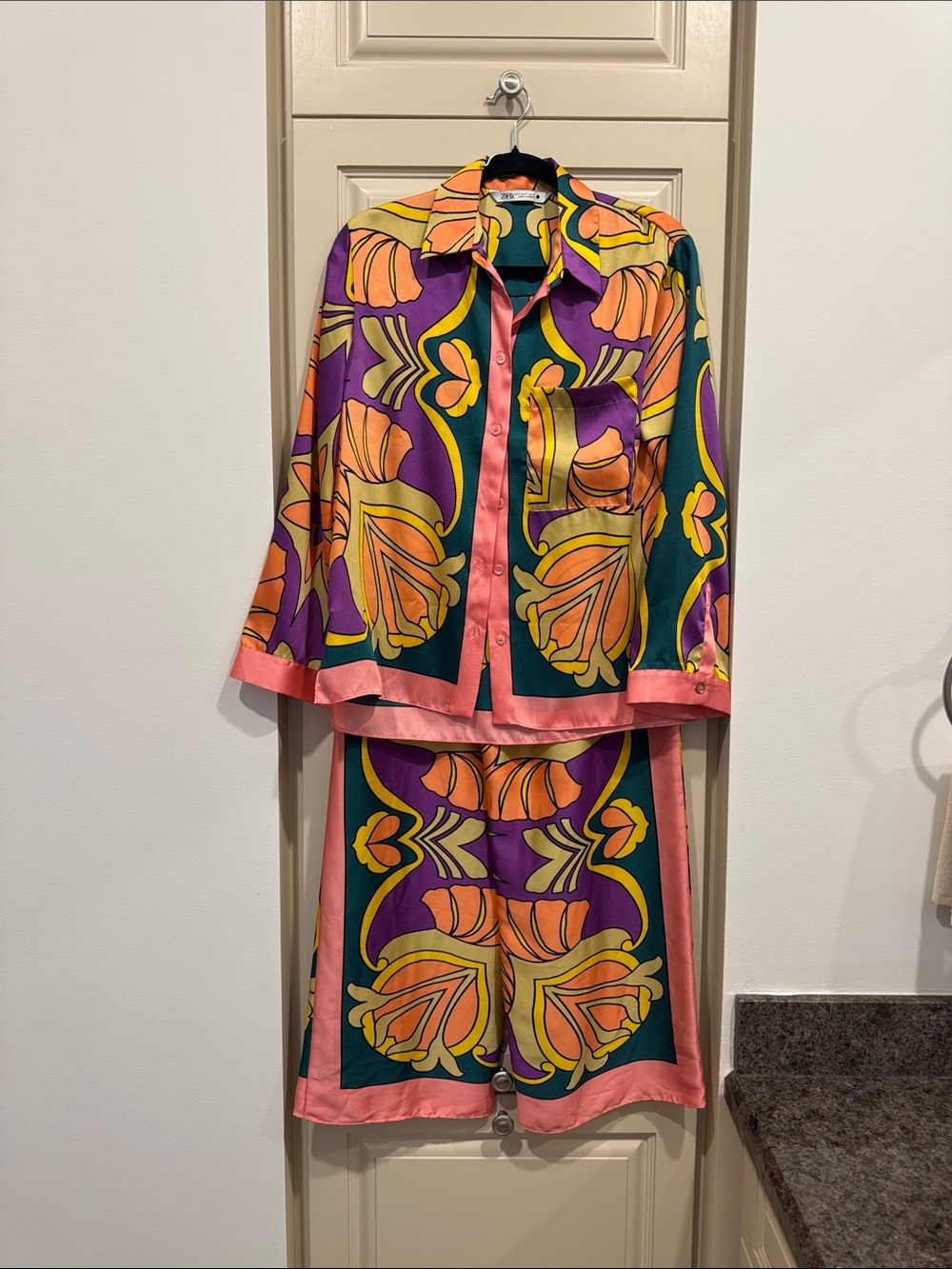 Vibrant Floral Two-Piece Set in Pink, Purple, Green & Orange